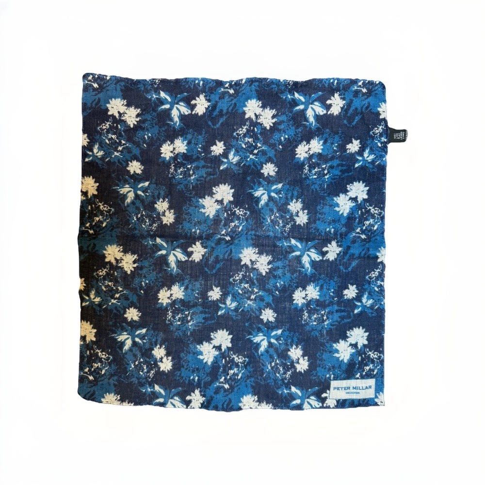 Peter Millar Golf Pocket Square Men O S Navy Linen Made In Italy